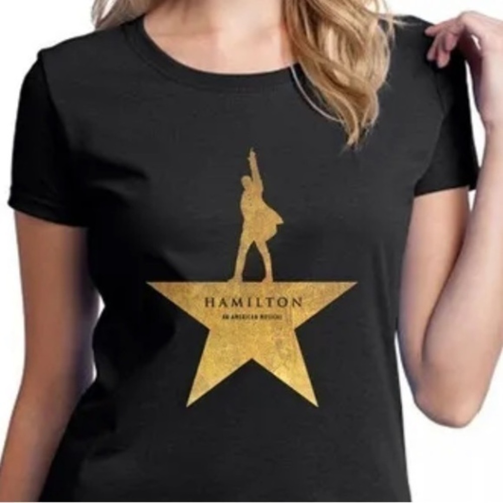 🍕🪻Hamilton Broadway Musical t-shirt crewneck shortsleeved black gold CLOSEOUT